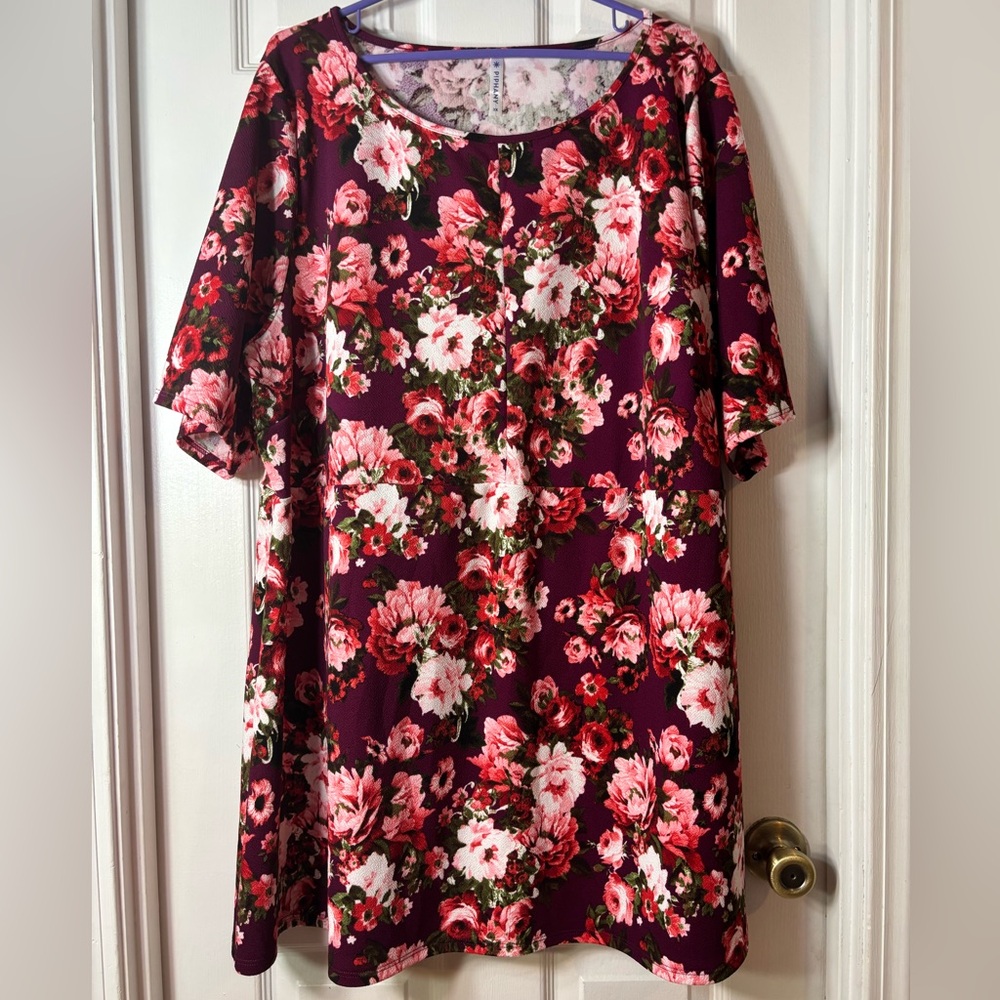 Piphany Waldorf Floral Tunic with Pink and Red Accents